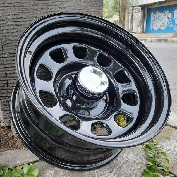 PROMO VELG Daytona Black Ring 15 Lebar 8 Inchi Lubang 6 PCD 139.7 - Velg Mobil