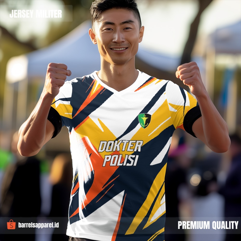 Kaos Jersey Dokter Polisi Putih Navy Kuning Orange Motif Abstrak 40
