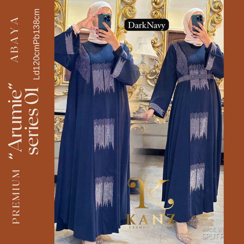 Abaya Arumie Mewah Marbella Premium Hitam Putih Blue Navy Mocca Sage Dusty DarkPurple Pola Lebar Apl