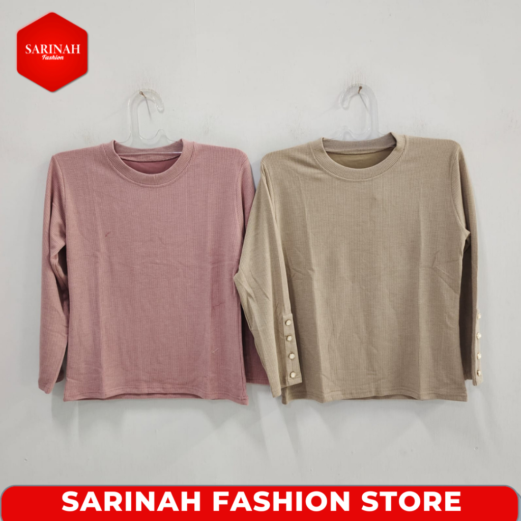 Blus Polos Atasan Wanita Kerah Bulat Lengan Panjang