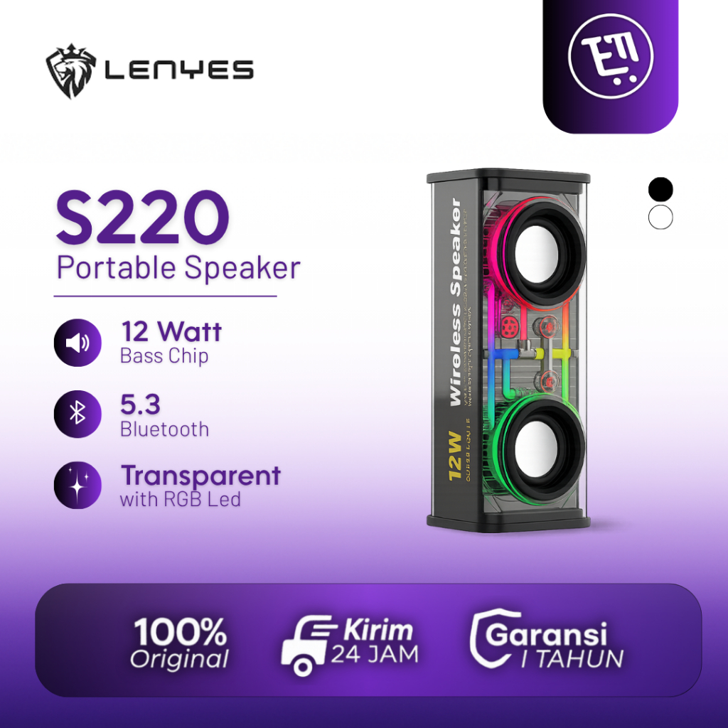 LENYES S220 Speaker Bluetooth 5.3 TWS 12W RGB Light Bass Stereo Portable Sound
