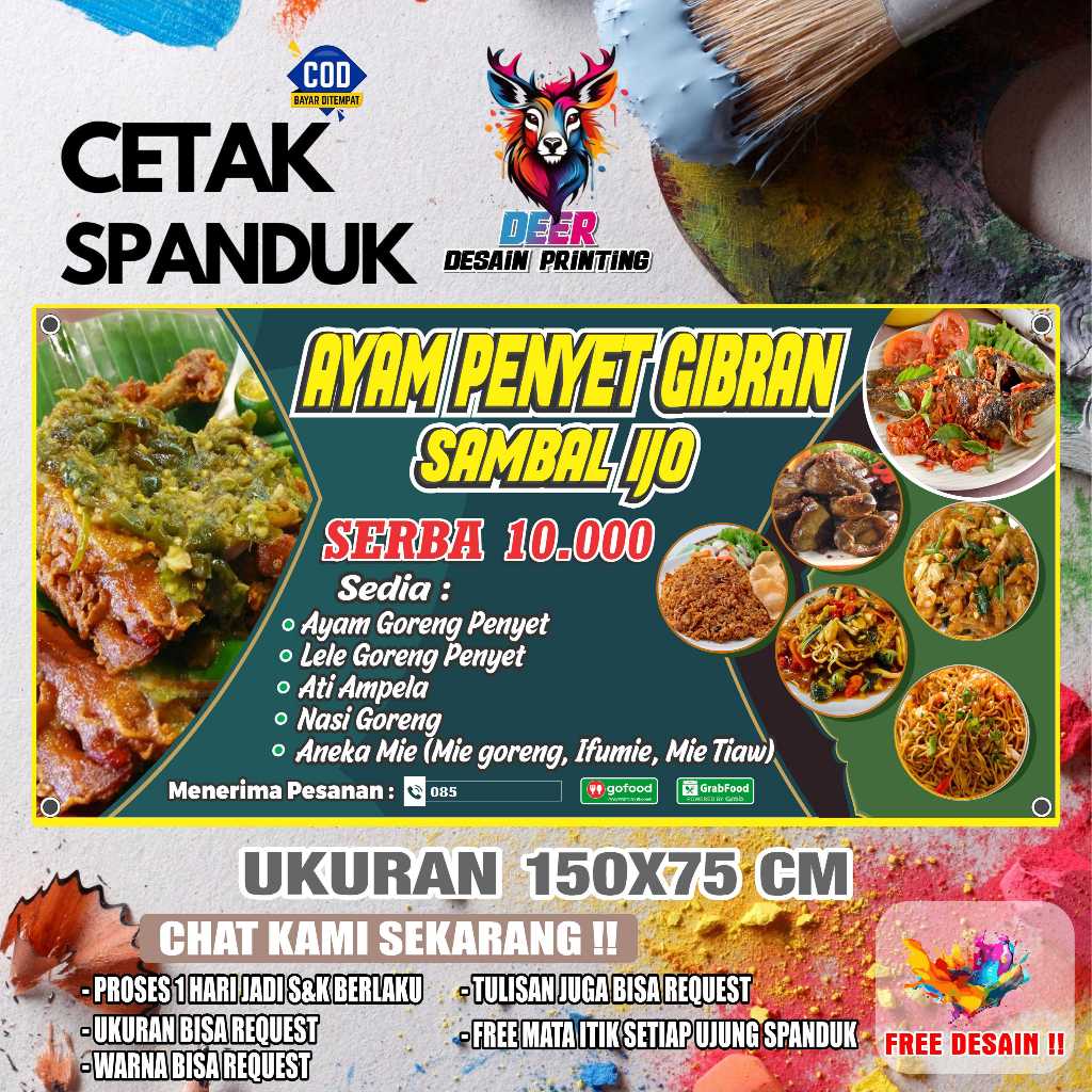 Cetak Spanduk Cetak Banner AYAM PENYET GIBRAN Costom Desain