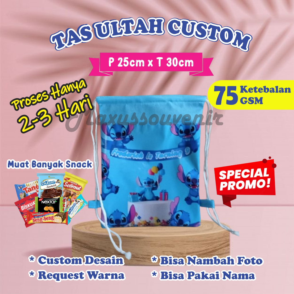 Tas ultah serut/tas ultah custom/tas ulang tahun/tas ultah murah/tas souvenir/tas ransel serut