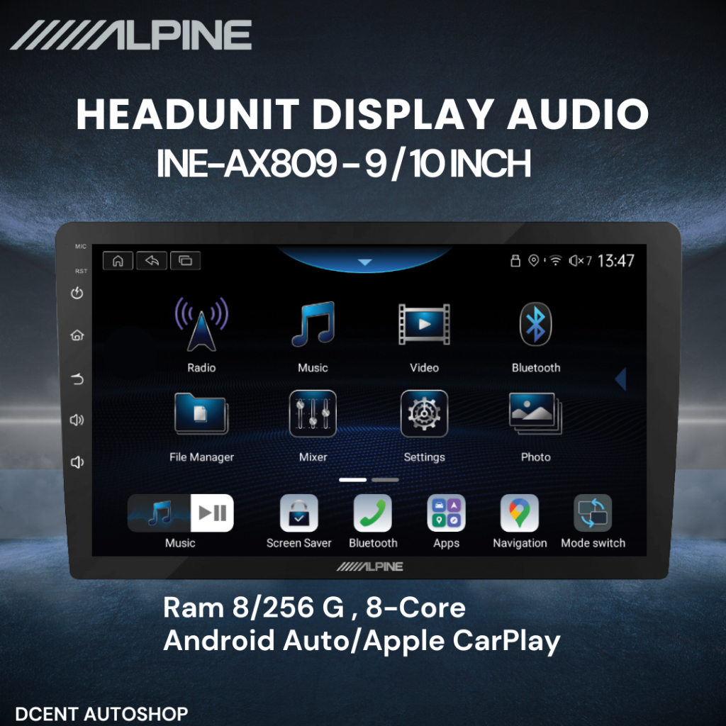 Headunit Android Mobil - Headunit Display INE-AX809 Alpine - 9 / 10 Inch - Ram 8 / Rom 256 - 8 Core 