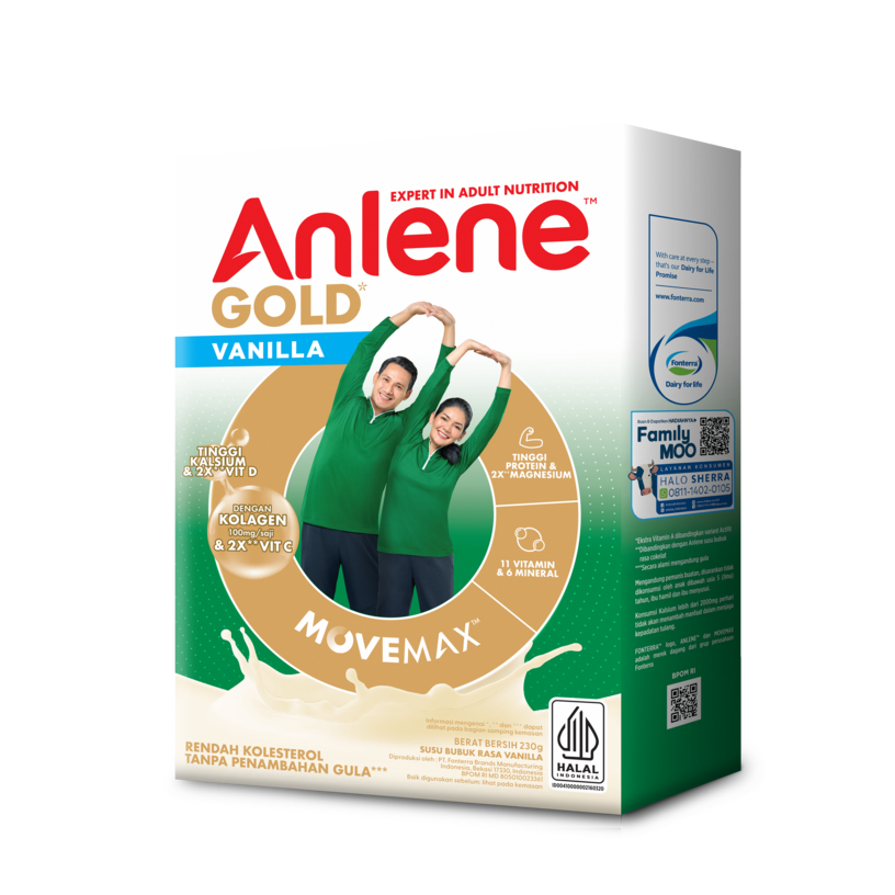 Anlene Gold 5X Susu Bubuk Dewasa Vanila 230g - Nutrisi Tinggi Kalsium Untuk Tulang, Sendi, dan Otot