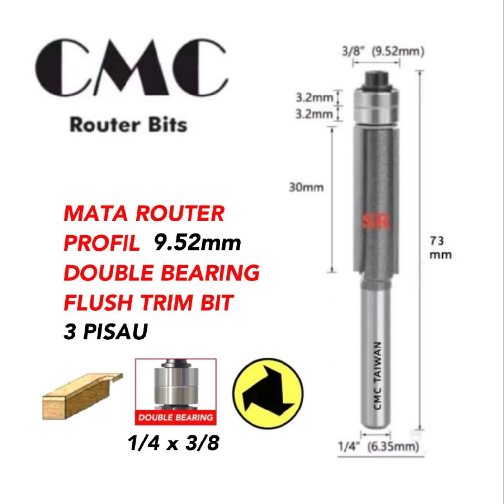 Mata Router/ Profil 10 mm Roda 2 (3 Mata Pisau) Laminate Flush Trim CMC