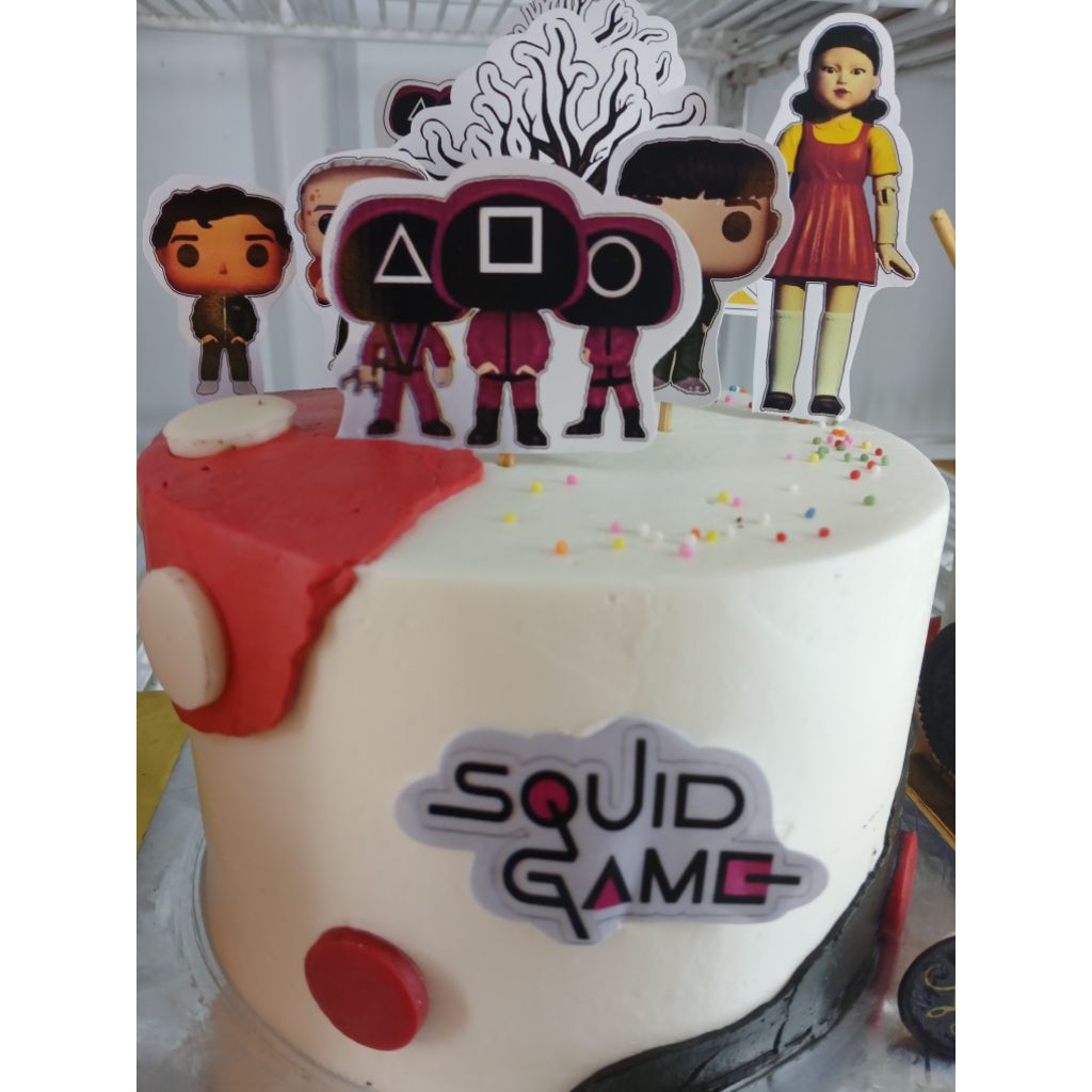 Kue Ulang Tahun Karakter Squid Game/Black Forest Tema Squid Game