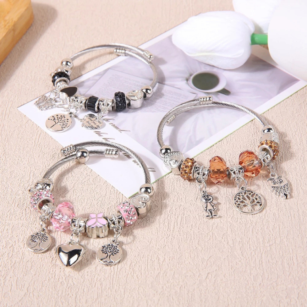 EMARTSHOP Gelang Titanium & Baja Model Manik Manik Gelang Tangan Akessoris Wanita Fashion
