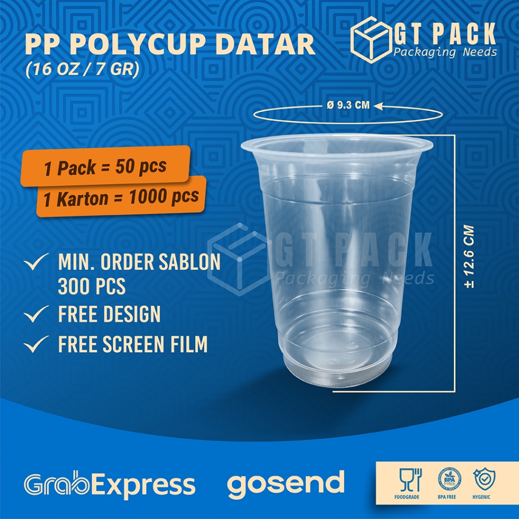 Cup Plastik POLYCUP Datar 16 Oz | 7 gram