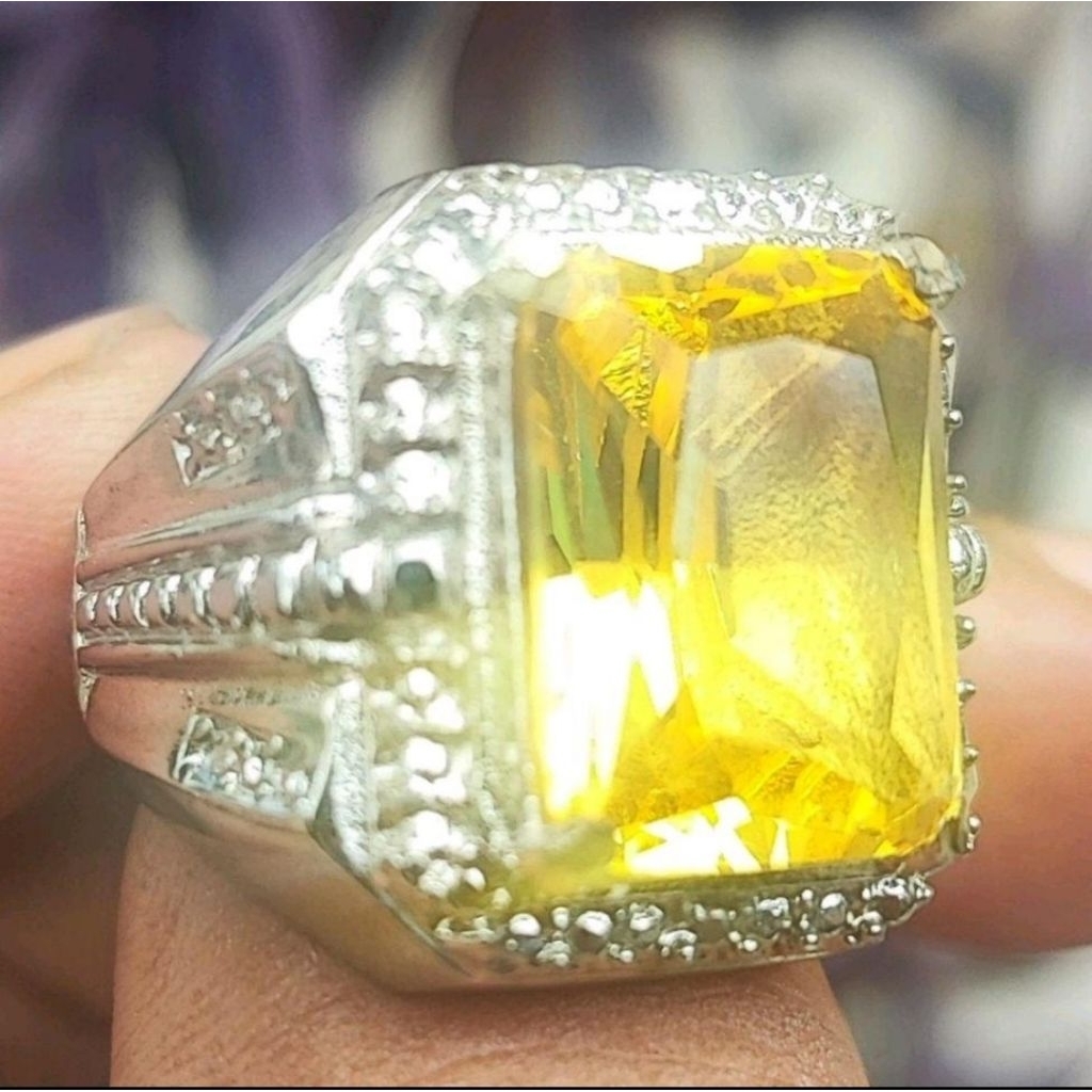cincin batu akik yellow topas kotak ring alpaka