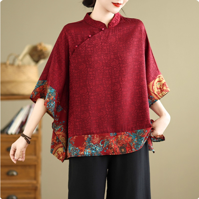 New Chinese New Year Cheongsam  Style women's clothing New summer buttoned batwing blouse, stylish m