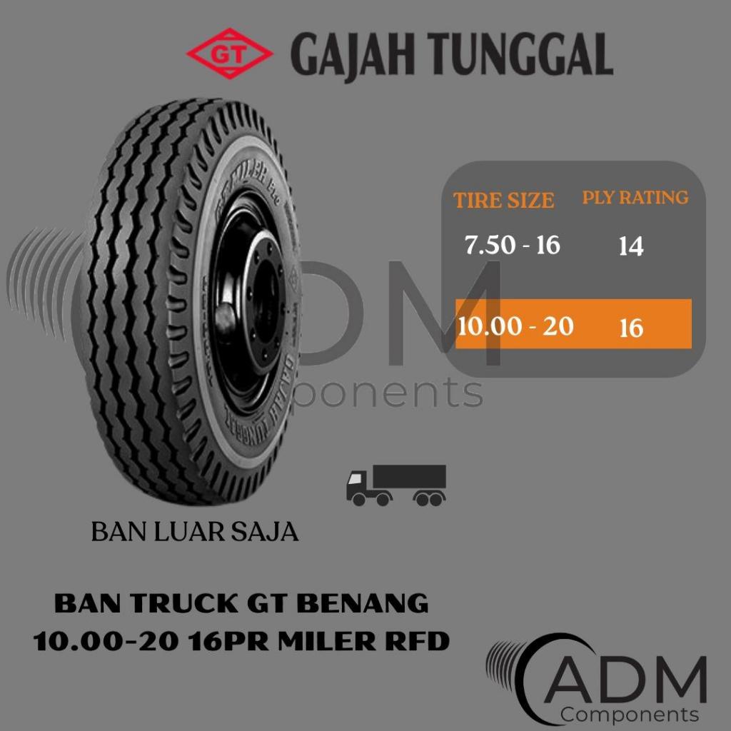 Ban Truk Gajah Tunggal 10.00-20 16PR Miller RFD – Ban Luar Kuat Anti Cepat Habis untuk Jalan Berat