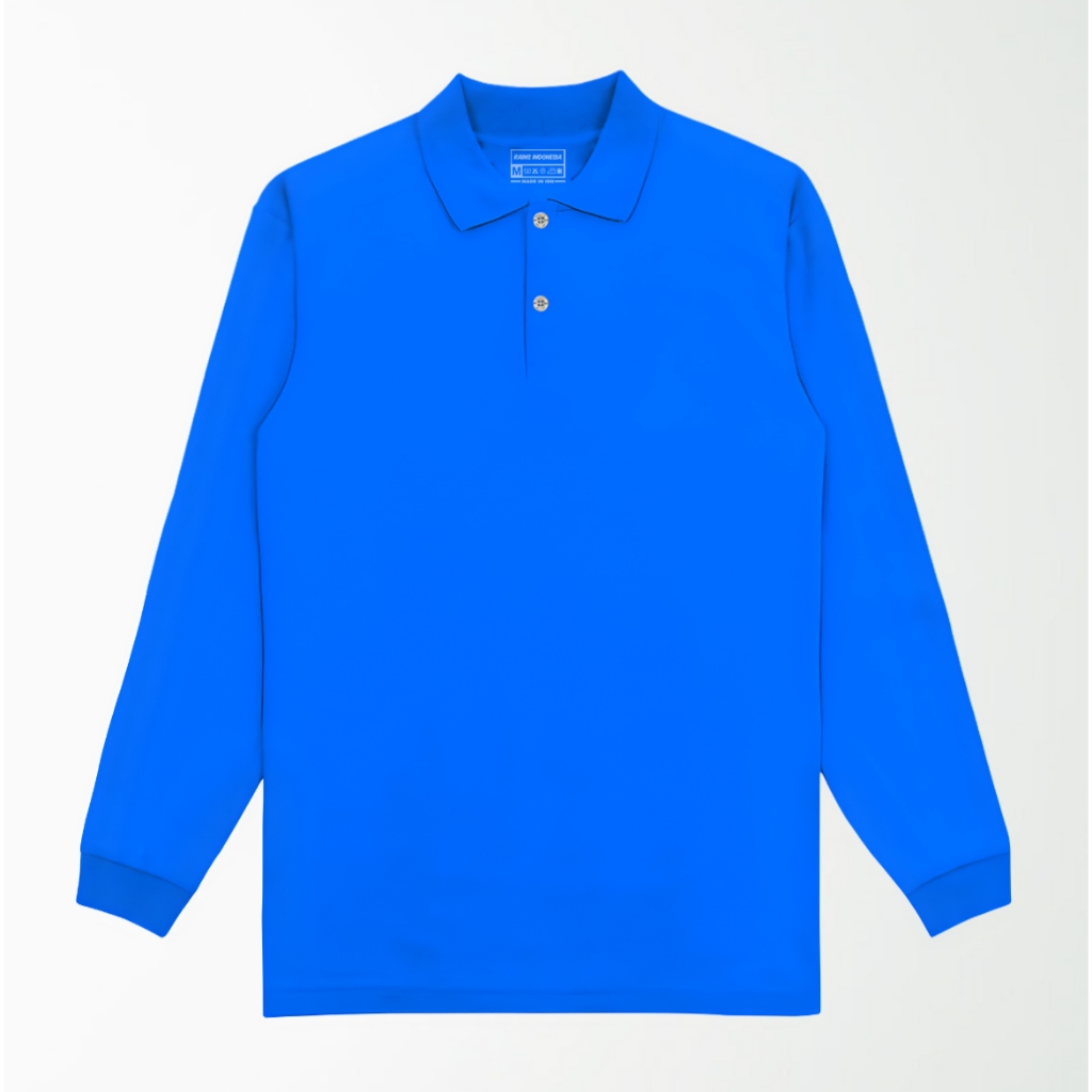Rainstyle - Kaos Polo Kerah Lengan Panjang Polos Terkeren Pria & Wanita Baju Kerah - Biru