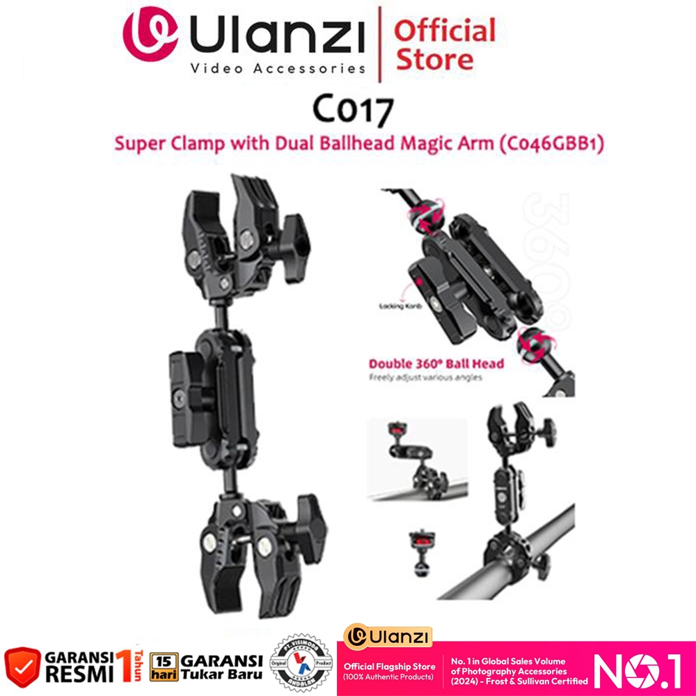 Ulanzi C017 Super Clamp with Dual Ballhead Magic Arm (C046GBB1)