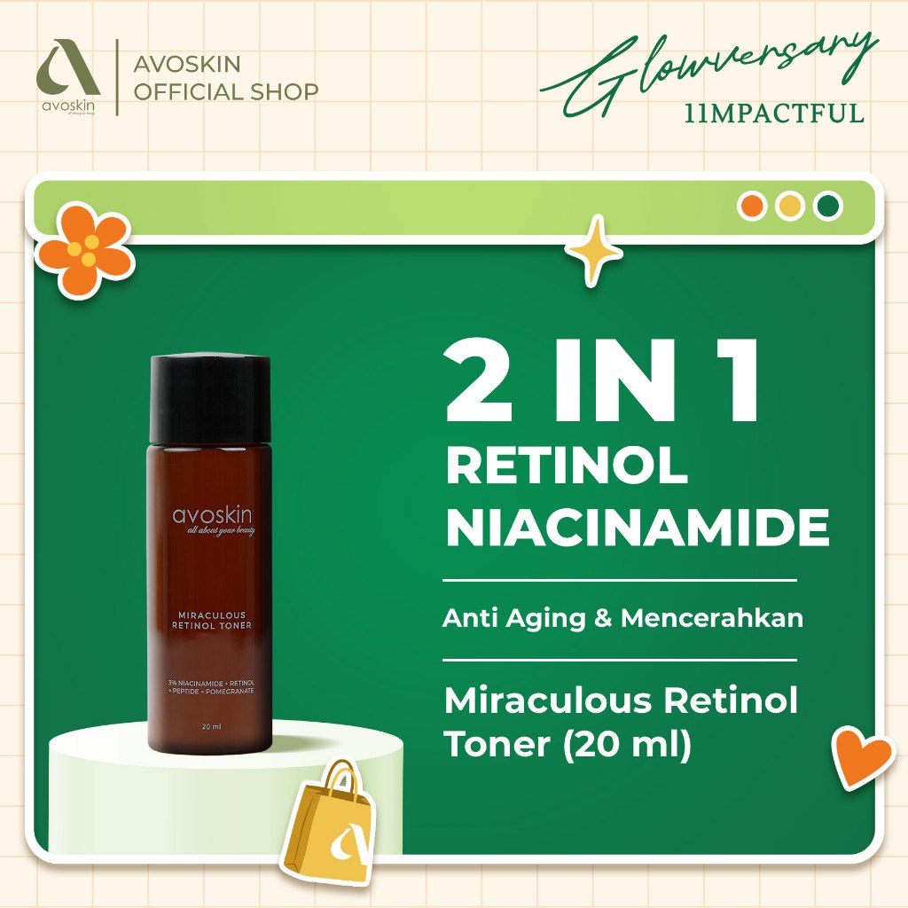 Travel Toner Avoskin Miraculous Retinol 20ml-Best 2 in 1 Retinol Niacinamide - Anti Aging & Samarkan