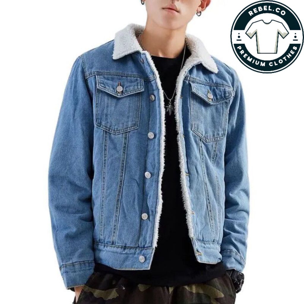 Rebel.co JACKET JEANS SHERPA JACKET DENIM BULU PRIA DAN WANITA TERLARIS BIKER DILAN SHERPA