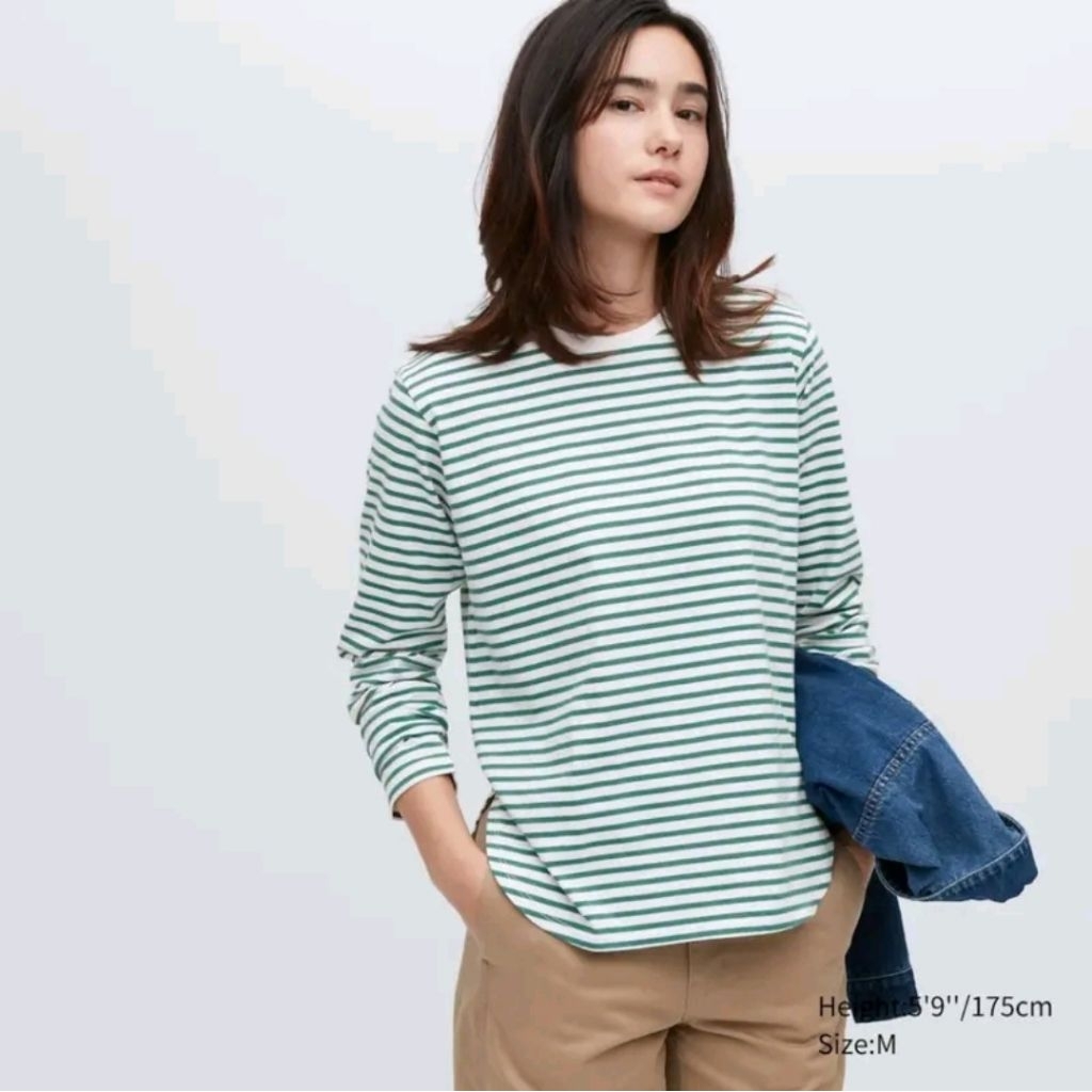 READY SIAP KIRIM BISA GOSEND New Uniqlo SALE Soft Cotton Round Hem T-Shirt Striped | Smooth Cotton R