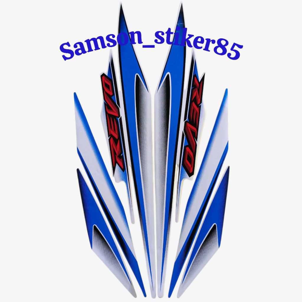 Striping Stiker Bodi Polet Motor Honda Revo Lama Std Jari-Jari 2007 Biru Putih Full Body Standar