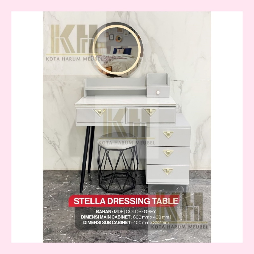 meja rias avant stella meja rias kaca bulat besi pakai lampu led touch screen lampu sentuh minimalis