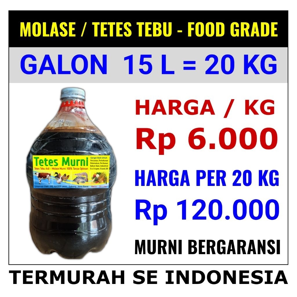 Harga Per 20 kg Molasses Food Grade | Tetes Tebu | Molases | Molase | Molase Asli Murni 100% Tanpa O