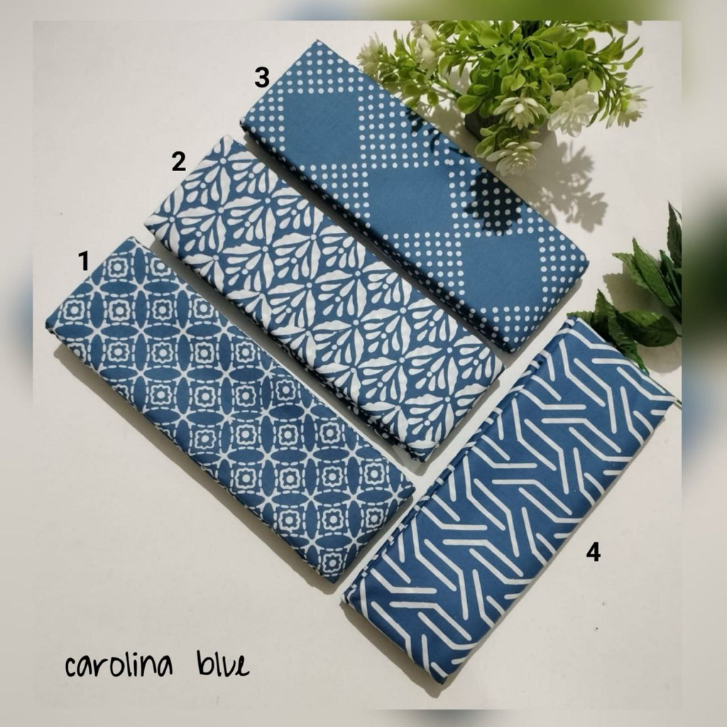 Kain Batik Cap Garutan  Warna Biru series Kain Batik Meteran Seragaman - Kain Batik Bahan Katun