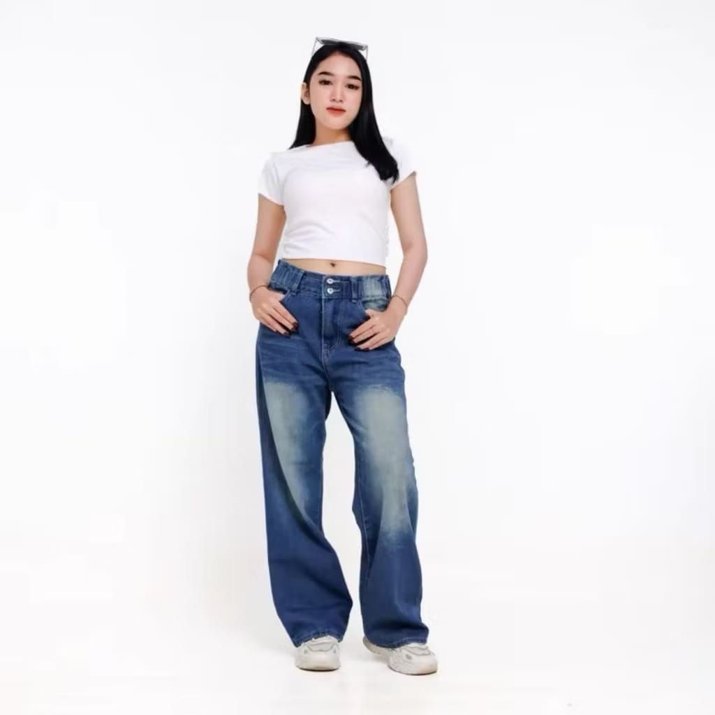 JEANS KULOT PINGGANG KARET HighWaist KANCING 2 PREMIUM