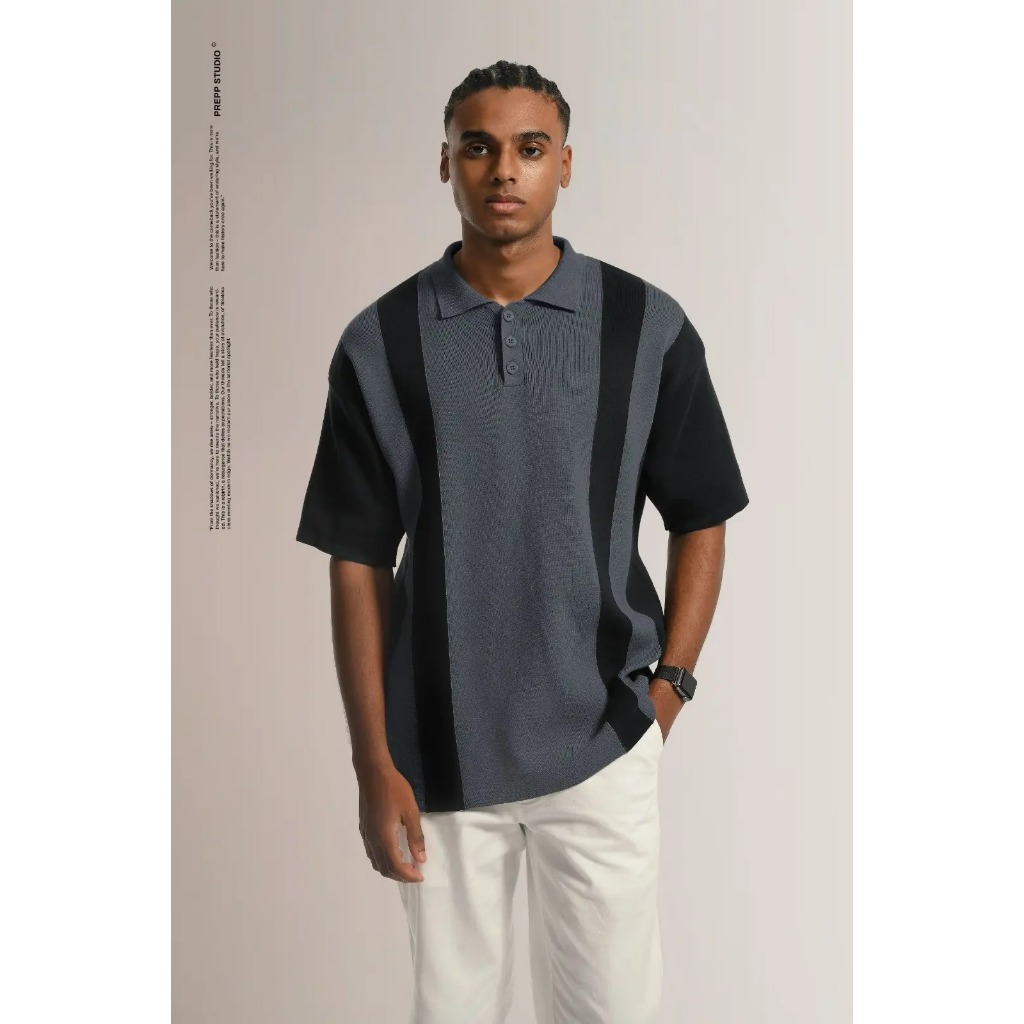 TWP Polo Stripe 4 Stripe Kaos Pria Lengan Pendek