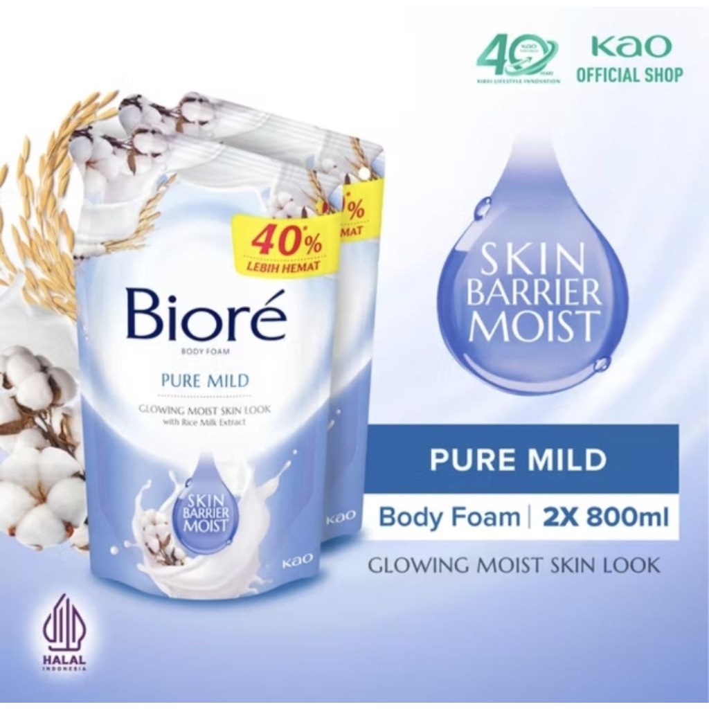 Biore Sabun Mandi Cair Body Foam Tender Care Pure Mild Pouch 800 ml Twin Pack***** Sabun mandi cair 