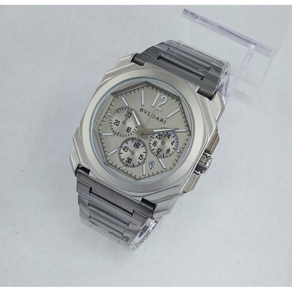 Jam Tangan Pria Sultan BULGARI Octo Chronograph Premium Stainless Steel Body Dove - Desain Mewah & E