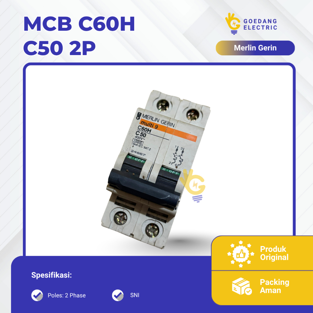 MCB Merlin Gerin C60H C50 10kA 50 Ampere 2P 2 Phase Original Asli