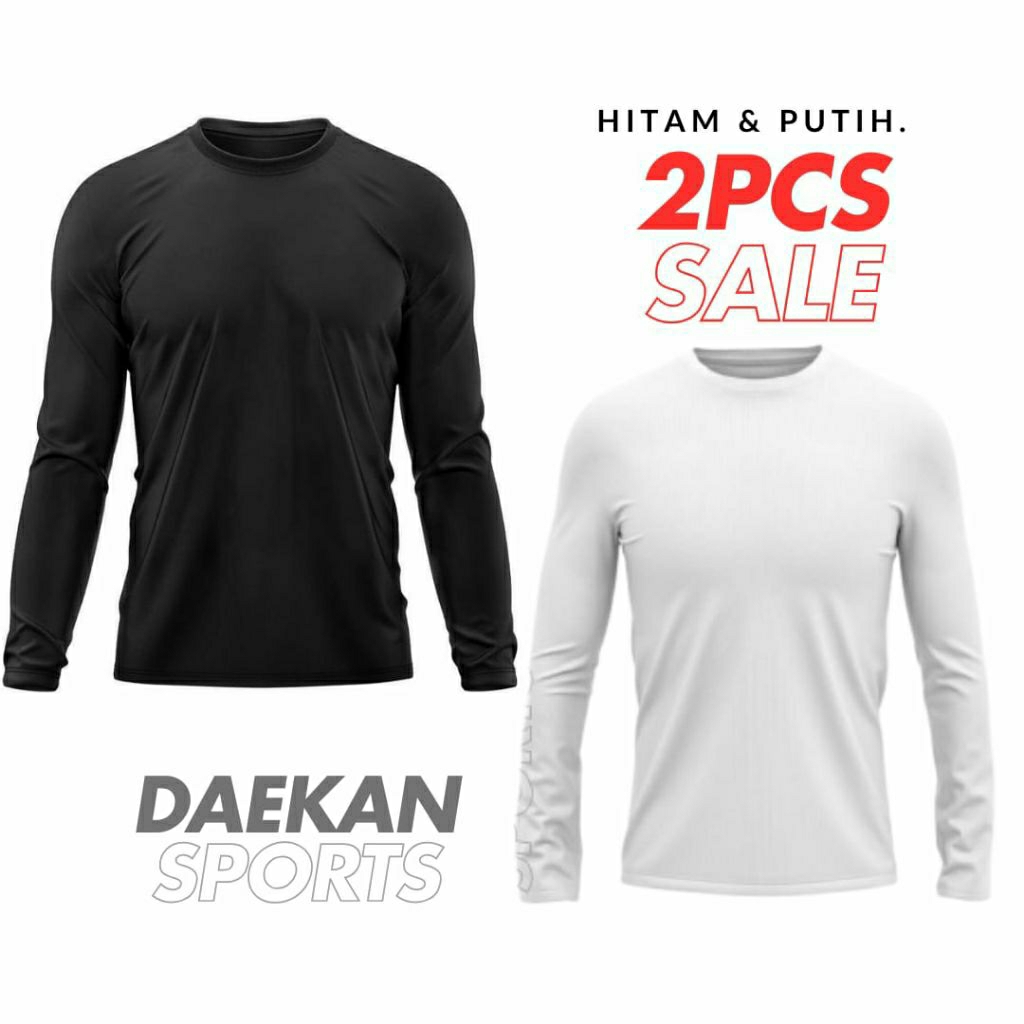 paket 2 pcs baselayer kaos manset Olahraga lengan panjang LEHER PENDEK POLOS (tanpa logo) manset gym