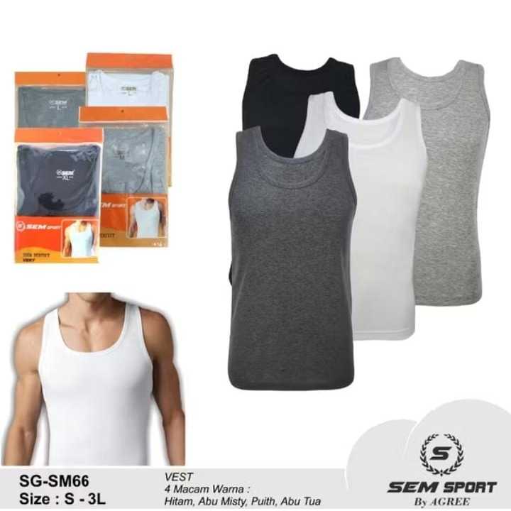 Agree Original Singlet Tank Top Kaos Dalam Pria Hitam Sport Singlet Pria Dewasa SEM SPORT SM66 By Ag