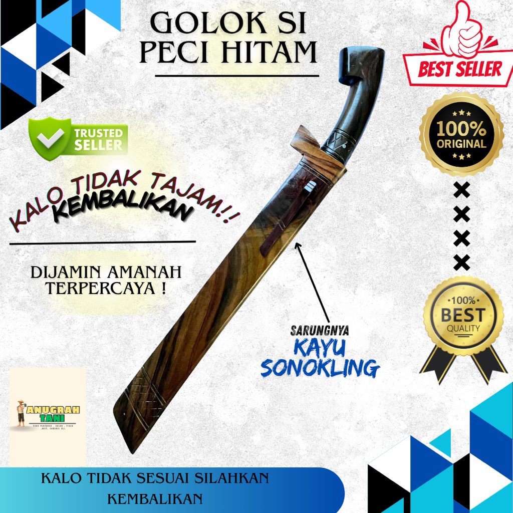 GOLOK KEBUN SIPECI HITAM // MODEL KOPAK DAWING PB 40cm BAHAN BAJAPER //KAYU SONOKLING NATURAL