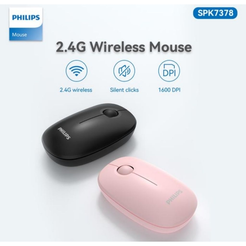 PHILIPS SPK7378 Mouse Wireless Silent Click Optcal 1600 DPI