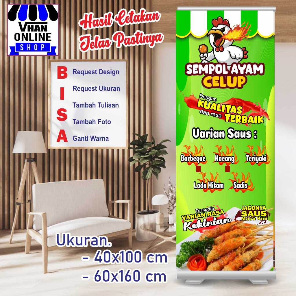 Backdrop Spanduk Banner D'celup Sempol Ayam Berdiri
