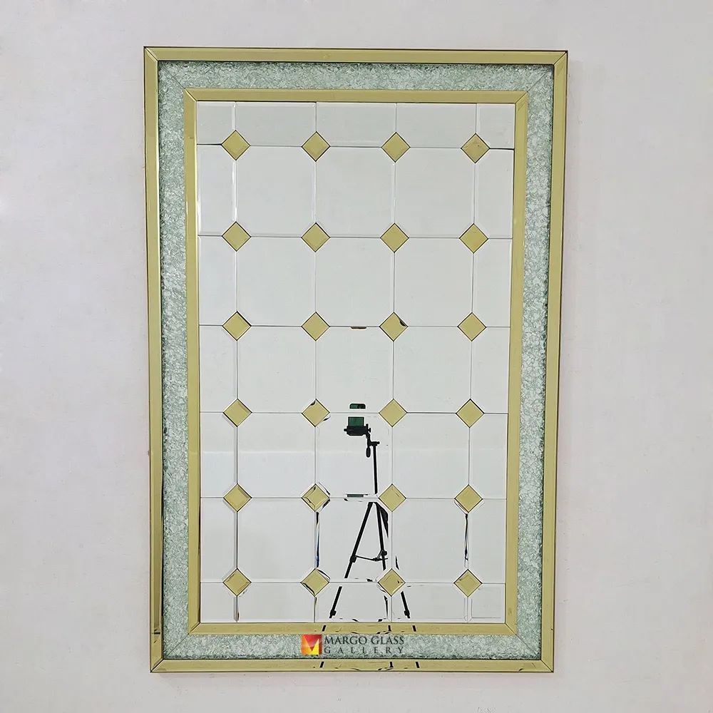 Cermin bevel crystal gold aesthetic cermin bevel dinding gantung dekorasi dinding ruang tamu