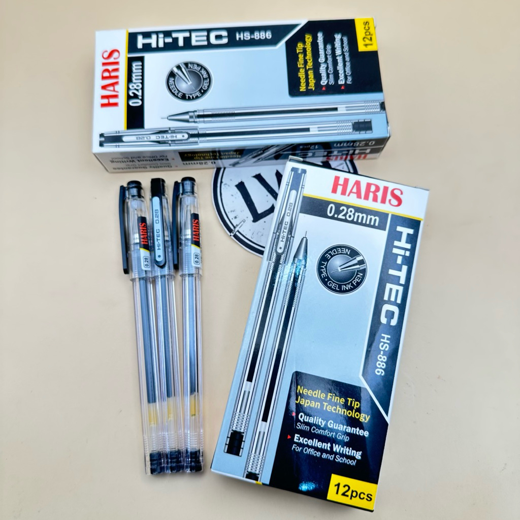 Pulpen Hitec Haris 0.28mm isi 12 pcs Hitam Pulpen Gel Hi-Tec