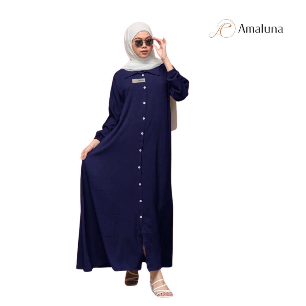 AMALUNA - Gamis Dress Wanita Muslim Bahan Moscrepe Ukuran Jumbo Busui