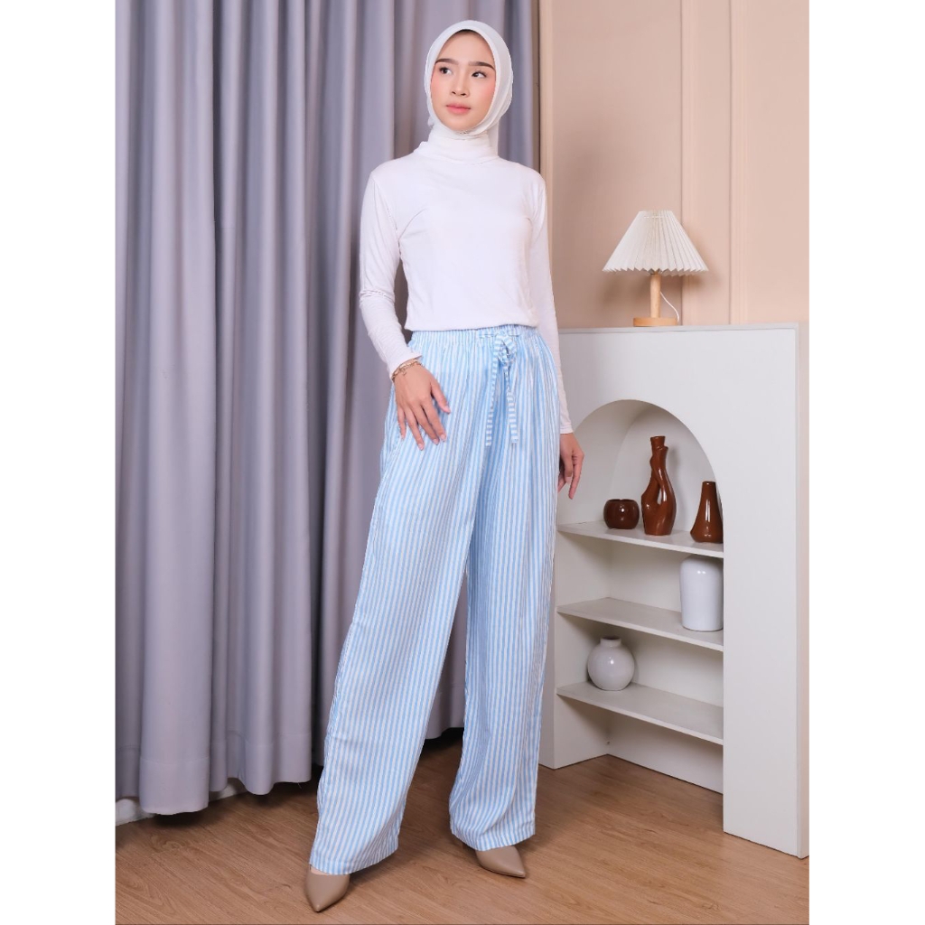 Fadiyla - Celana wanita stripe / salur kulot panjang garis garis bahan rayon