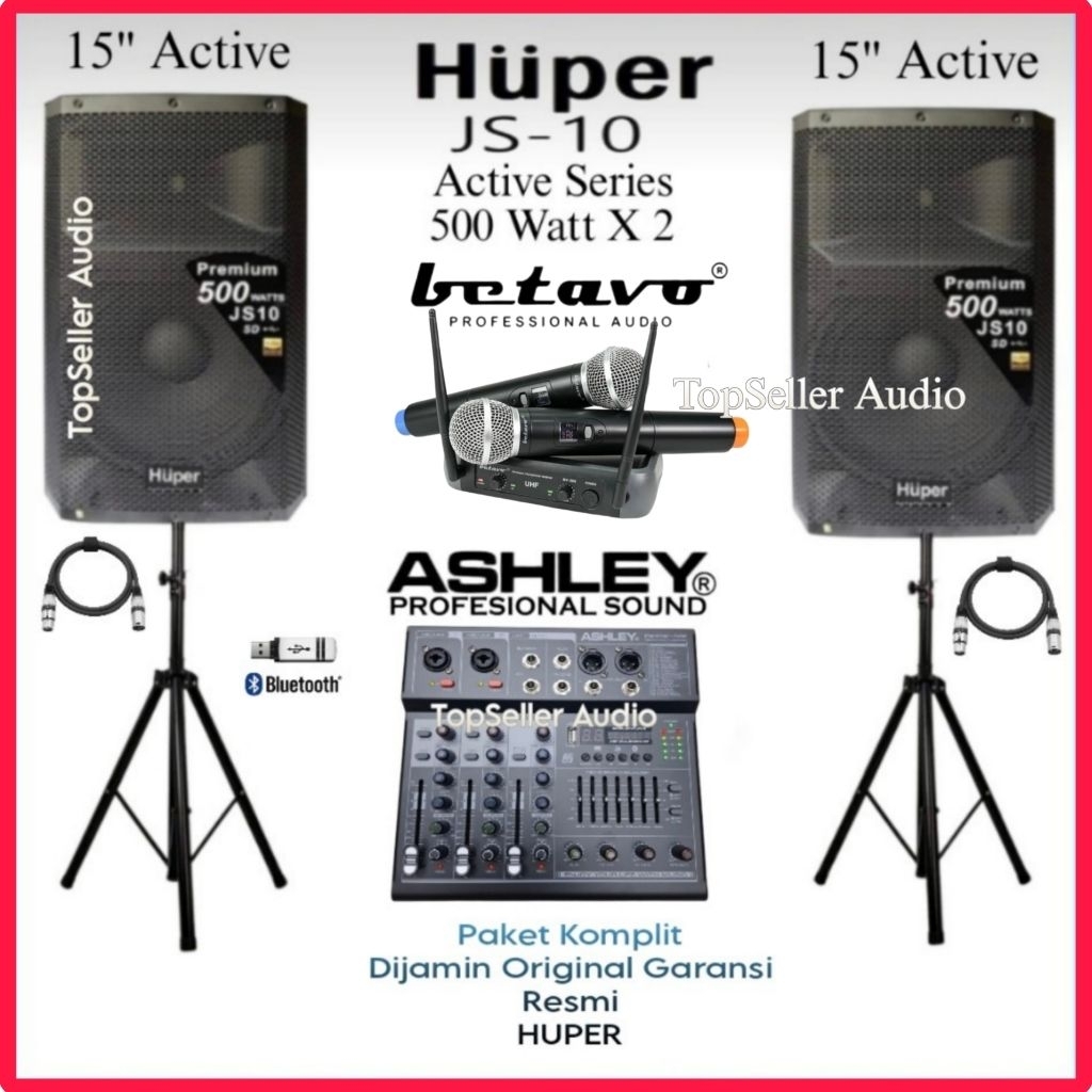 Paket Sound System Live Musik [ Karaoke ] Speaker 15 Inch Huper Js10 Original Mixer Ashley Bluetooth