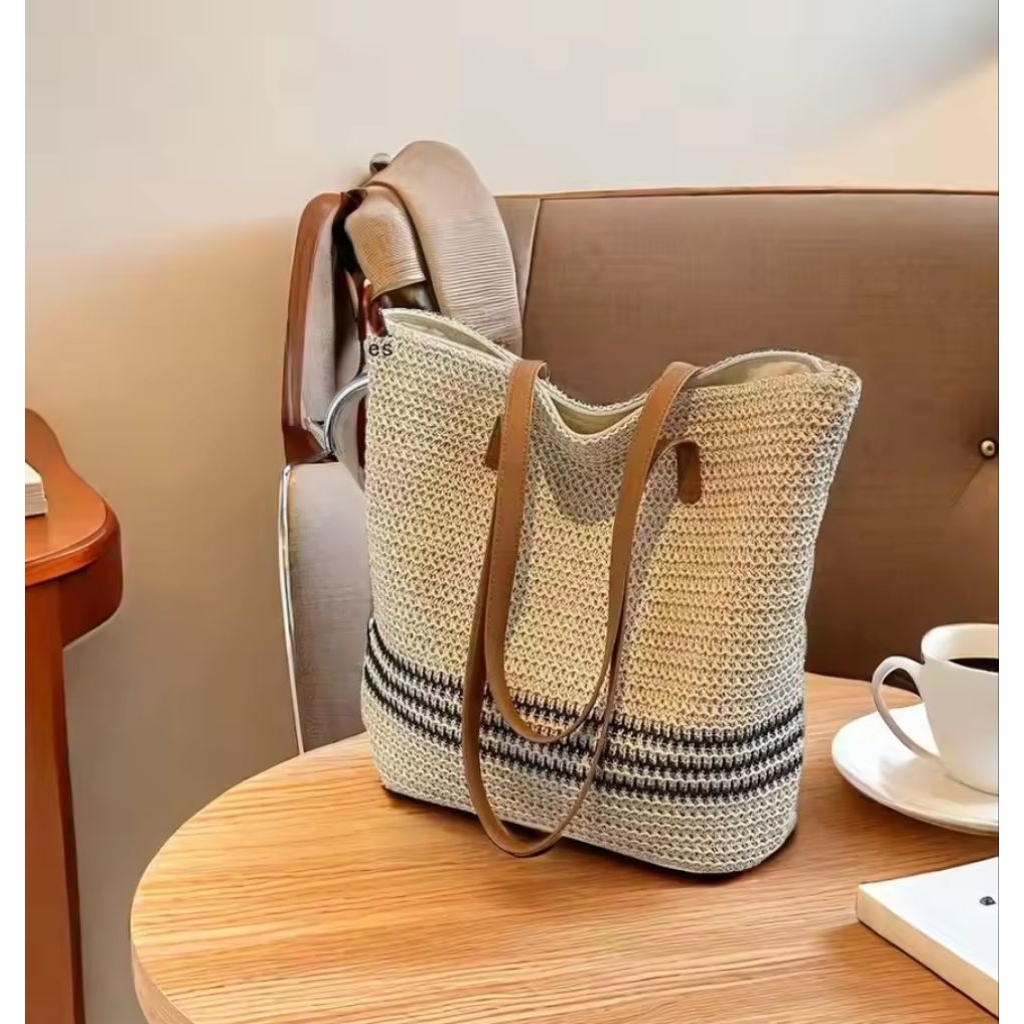 straw bag cantik tas pantai wanita summer bag Tote bag tas fashion wanita tas rotan cantik tas wanit