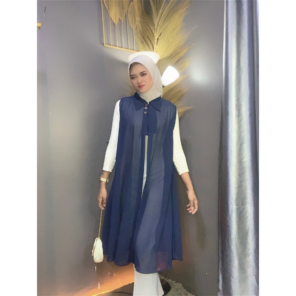 Long Outer Cardigan Polos Ceruty Babydol] Tanpa Lengan / Cardigan Fashion Muslim By Azka Collection