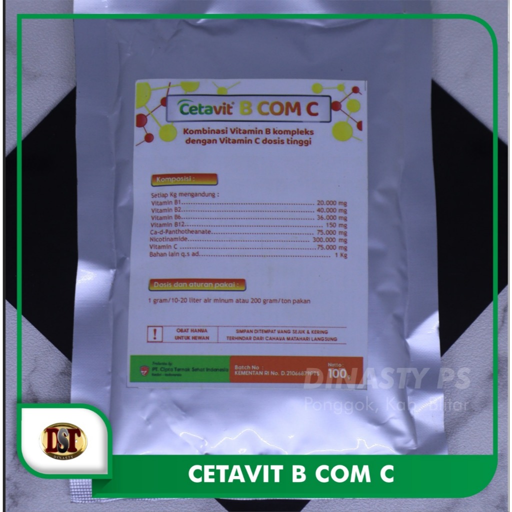 Cetavit Becom C 100gr adalah vitamin B Complek untuk penambah nafsu makan ayam puyuh bebek dll