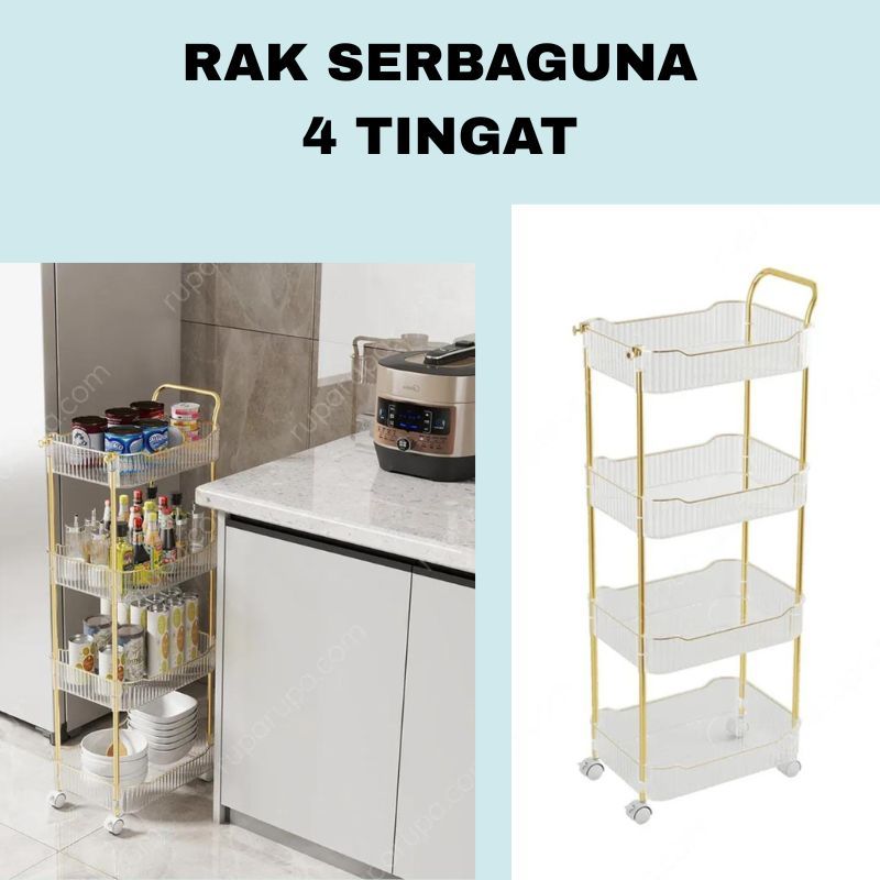 INFORMA Rak Penyimpanan Serbaguna Rak Dapur Rak Kosmetik 4 Tingkat Mewah Transparan Gold