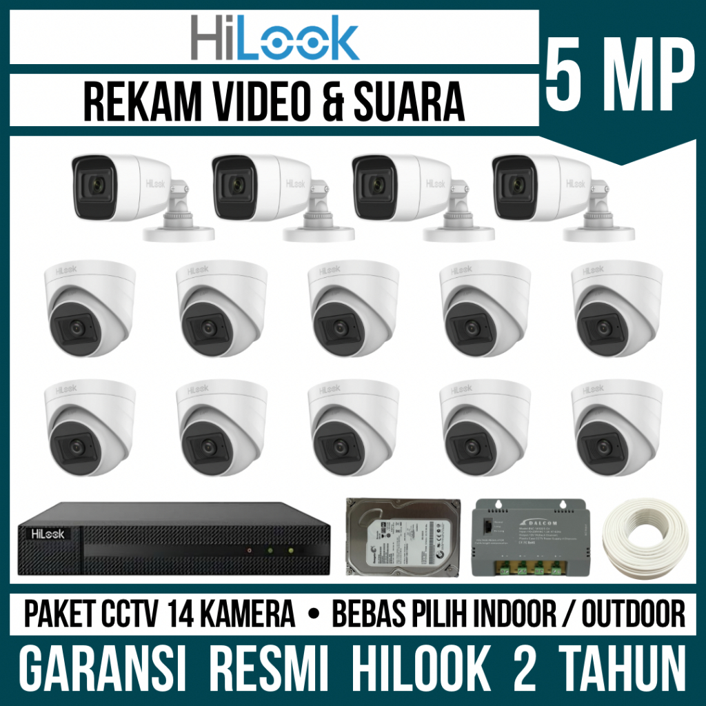 PAKET CCTV HILOOK 5MP 16 CHANNEL 14 CAMERA KAMERA CCTV TURBO HD