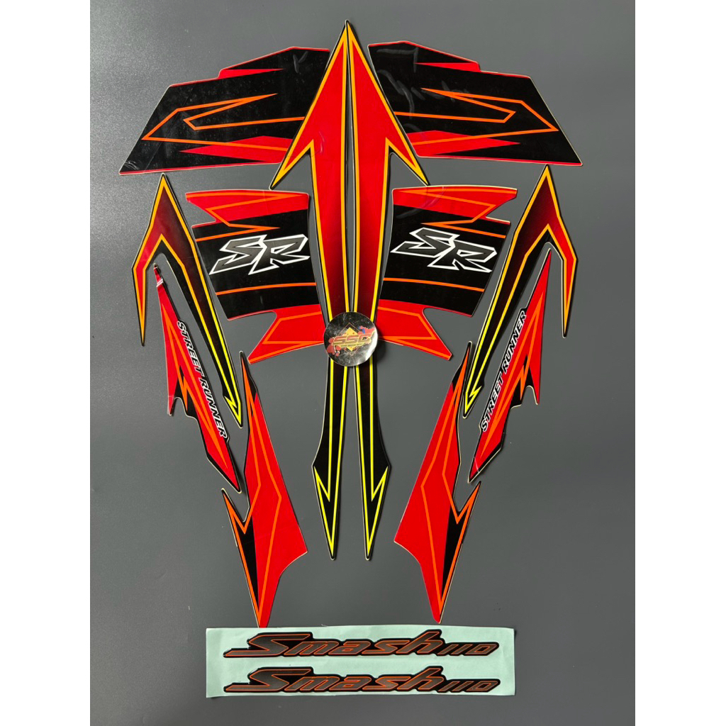 STRIPING STIKER SMASH SR 2007 HITAM MERAH ORIGINAL + EMBLEM SMASH ORIGINAL LOST PACK