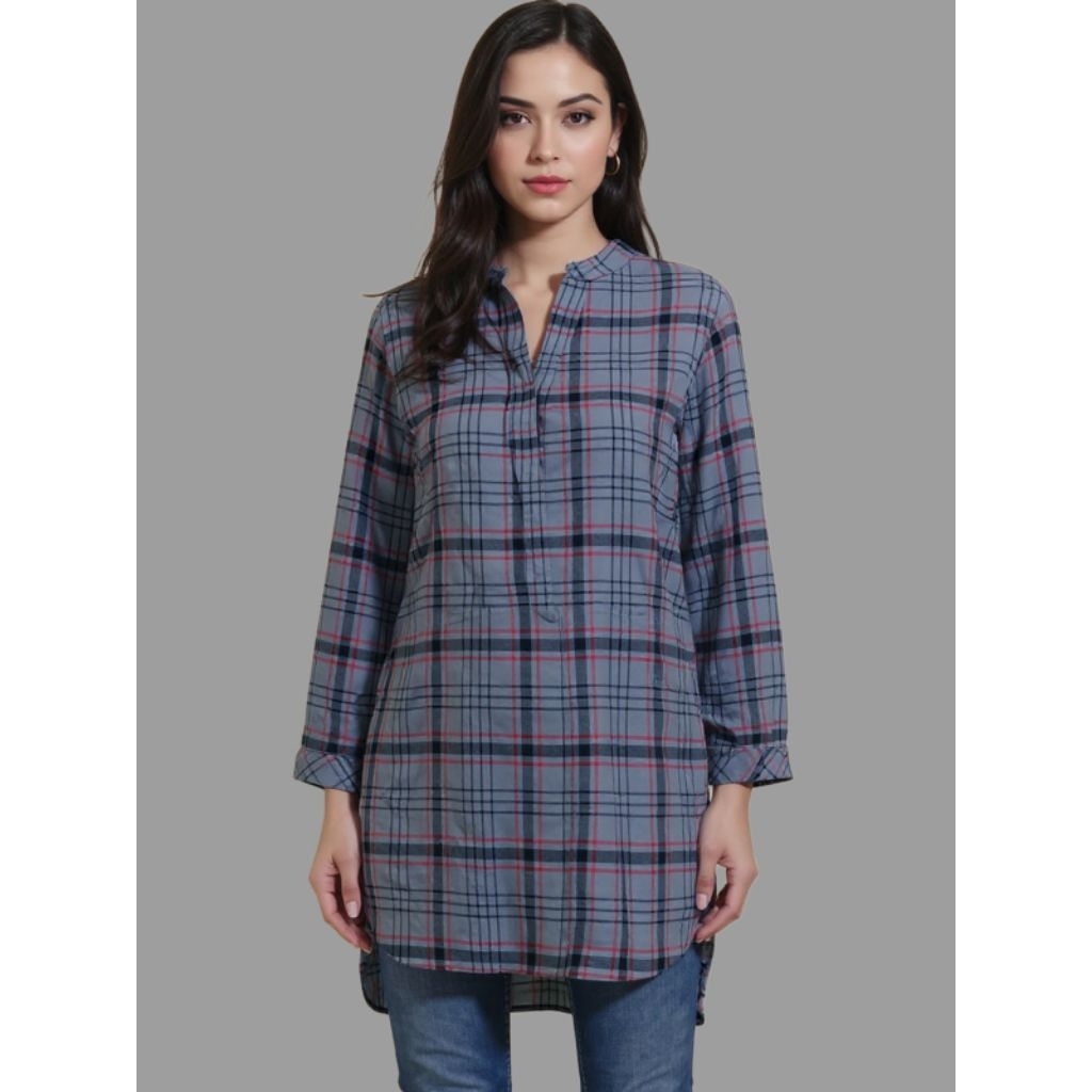 kemeja panjang wanita tunik kotak flanel size XL