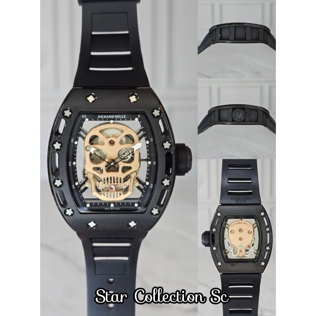 JAM TANGAN RM052 SKULL AUTOMATIC SWISS DIAL ROSE42MM
