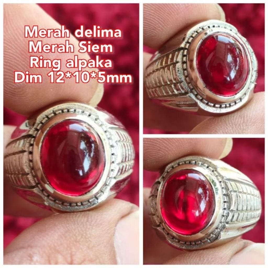 cincin batu akik Siem merah delima ring alpaka