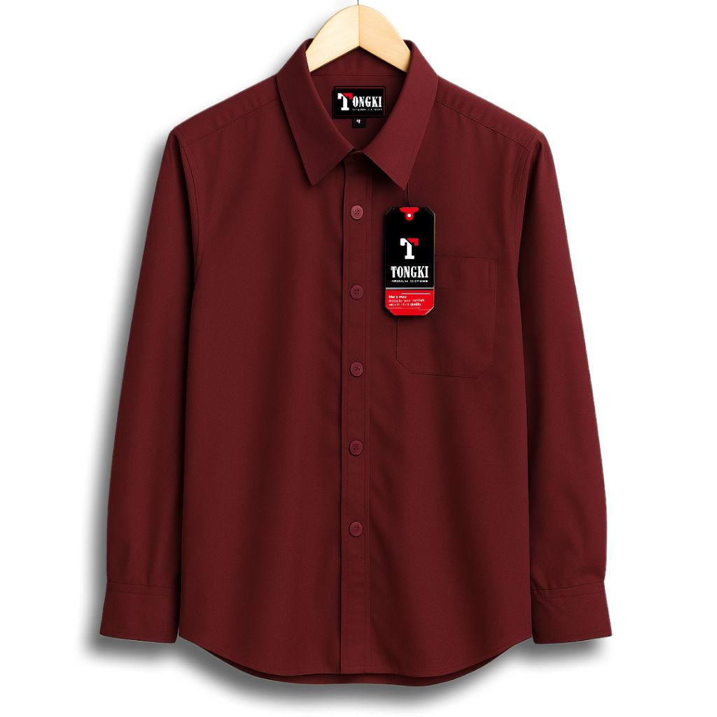 TONGKI - Kemeja Pria Polos Slimfit Lengan Panjang Maron